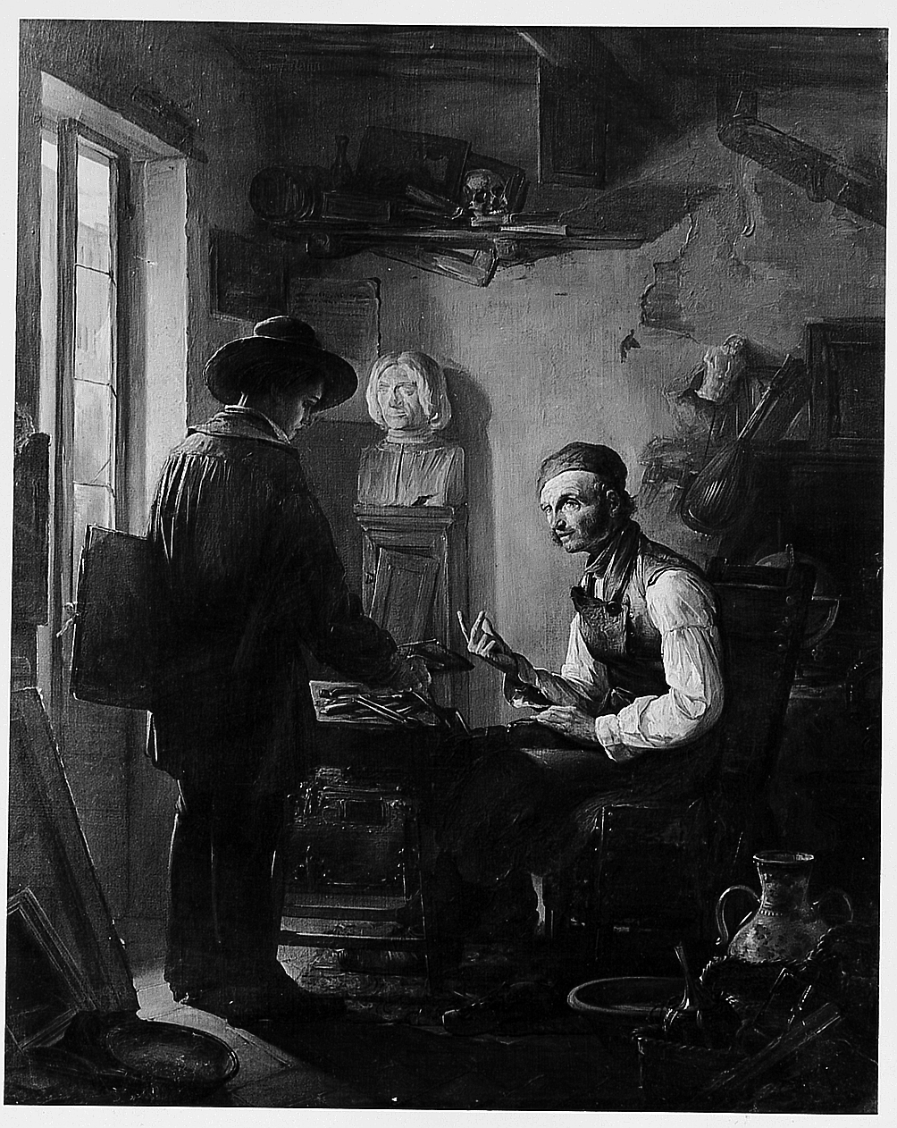 La bottega del rigattiere, interno con figure (dipinto) di Induno Gerolamo (sec. XIX)