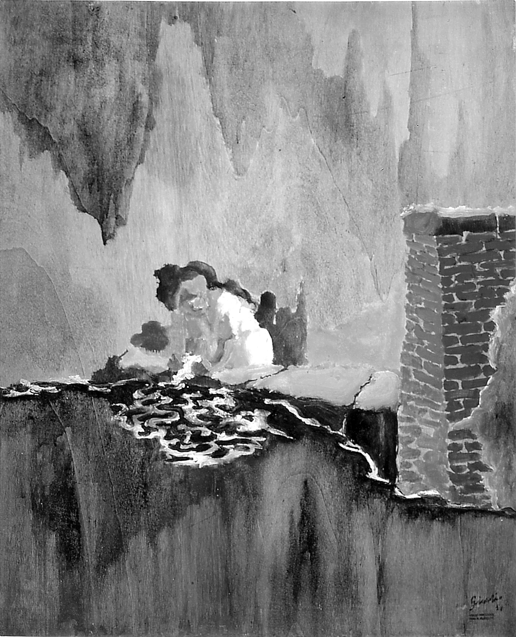 Donna al lavatoio, figure femminili (dipinto) di Innocenti Giulio (sec. XX)