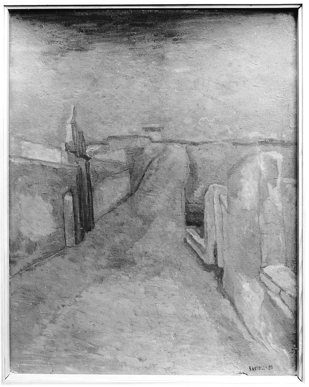 veduta di strada (dipinto) di Savioli Leonardo (sec. XX)