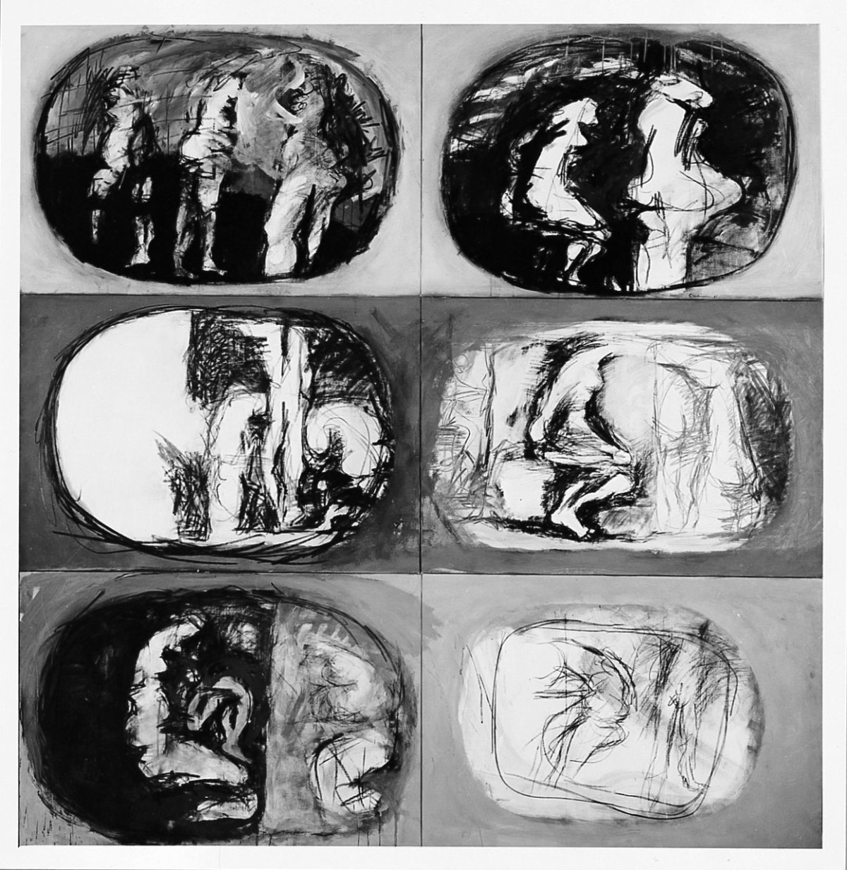 Schermo in sei, figure femminili (dipinto) di SievÃ¤nen Jakko (sec. XX)