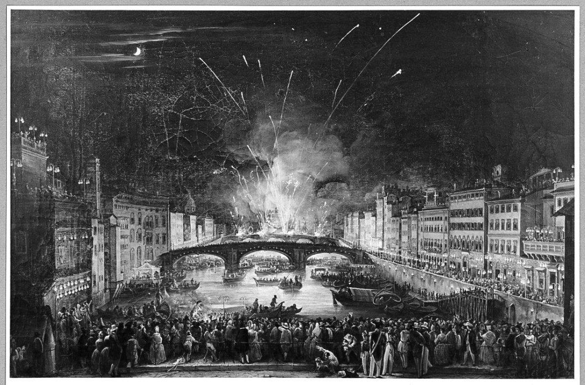 fuochi per la festa di S.Giovanni a Firenze (dipinto) di Signorini Giovanni (sec. XIX)