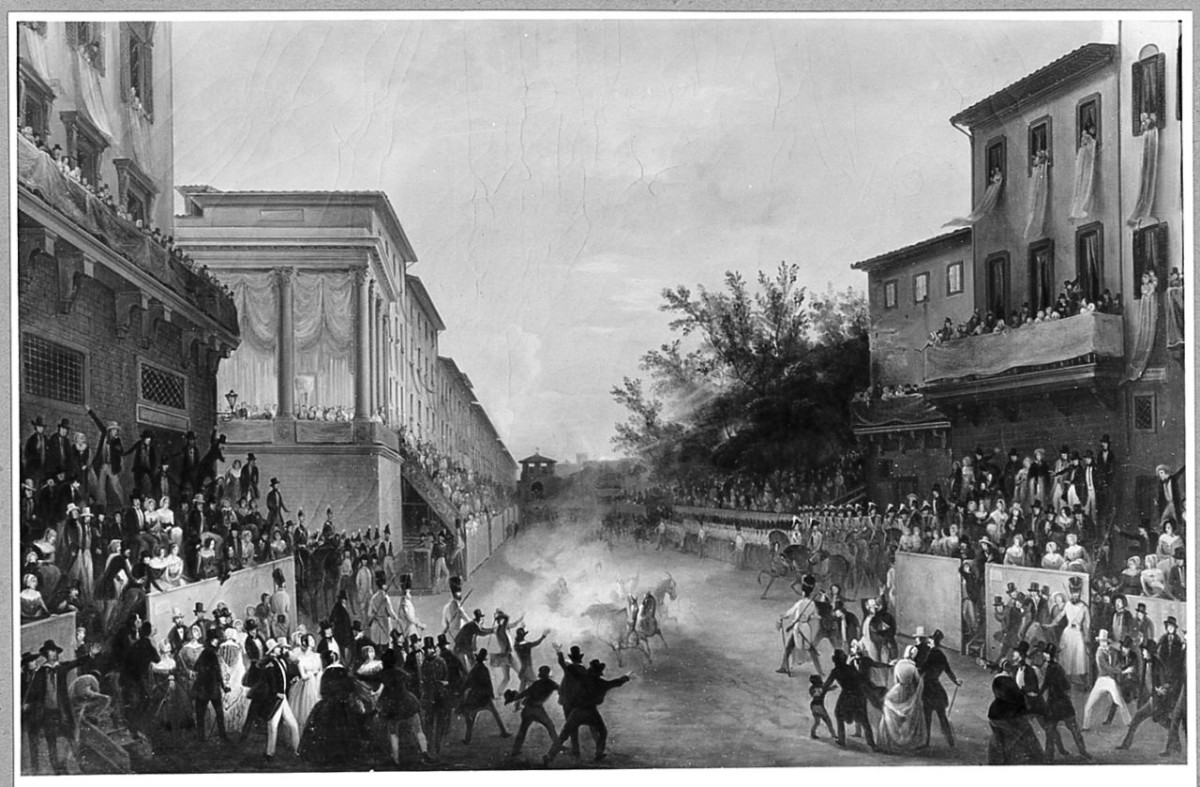 corsa dei berberi a Firenze (dipinto) di Signorini Giovanni (sec. XIX)
