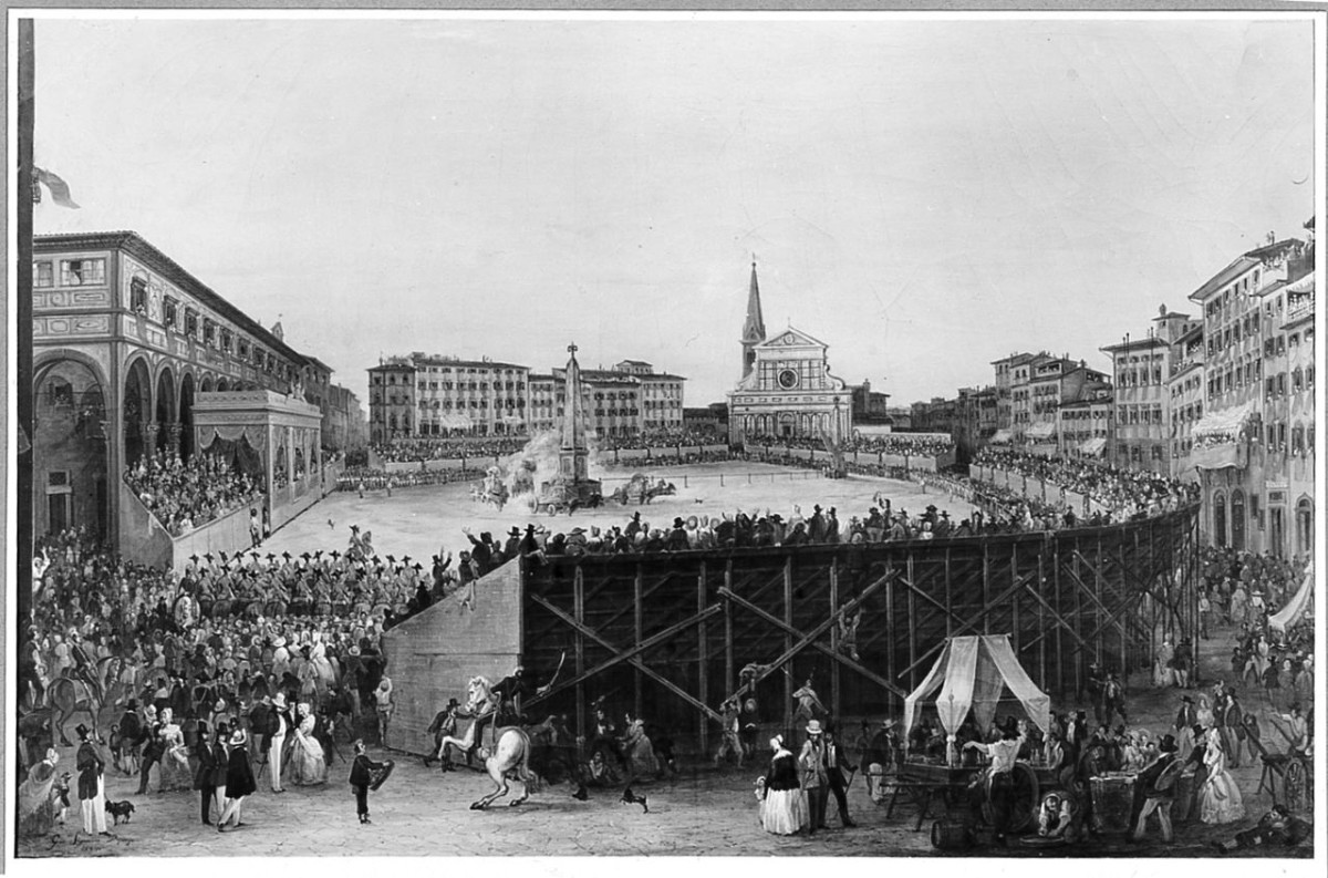 palio dei cocchi in S. Maria Novella a Firenze (dipinto) di Signorini Giovanni (sec. XIX)