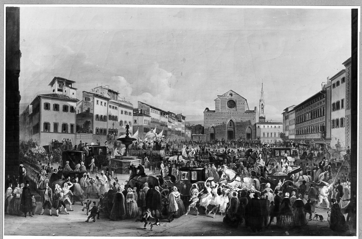 carnevale in piazza del Carmine a Firenze (dipinto) di Signorini Giovanni (sec. XIX)