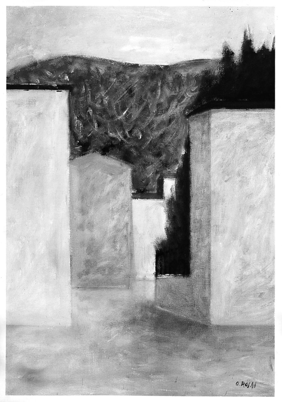Olivi fra le case, paesaggio (dipinto) di Rosai Ottone (sec. XX)