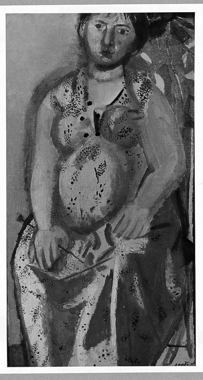 Maternità, figura femminile (dipinto) di Saetti Bruno (sec. XX)
