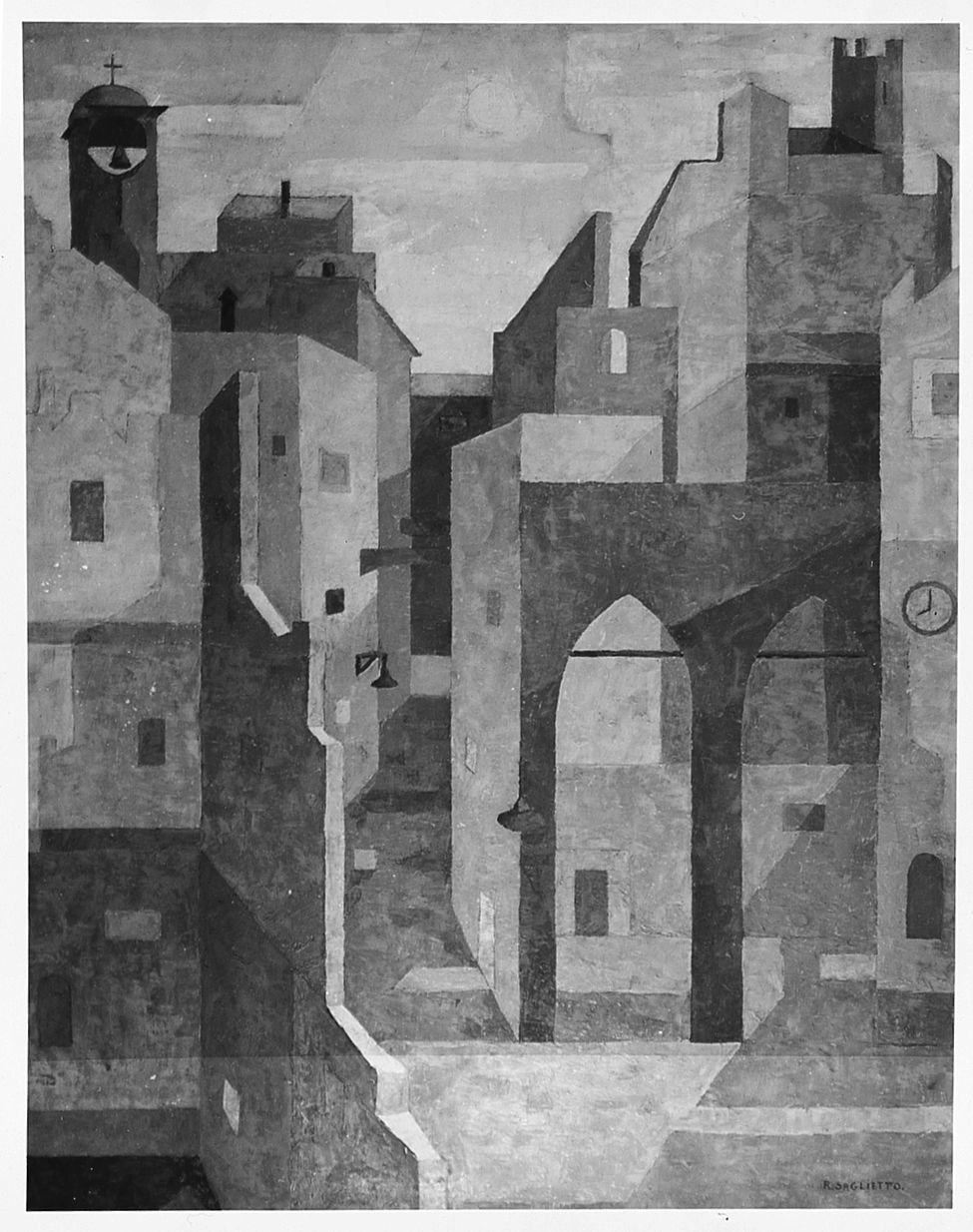 Abbandono, veduta di città (dipinto) di Saglietto Rita (sec. XX)