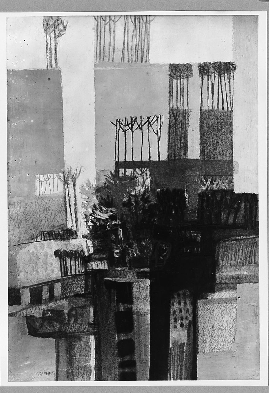 Primavera in palude, paesaggio primaverile (dipinto) di Sanesi Anna (sec. XX)