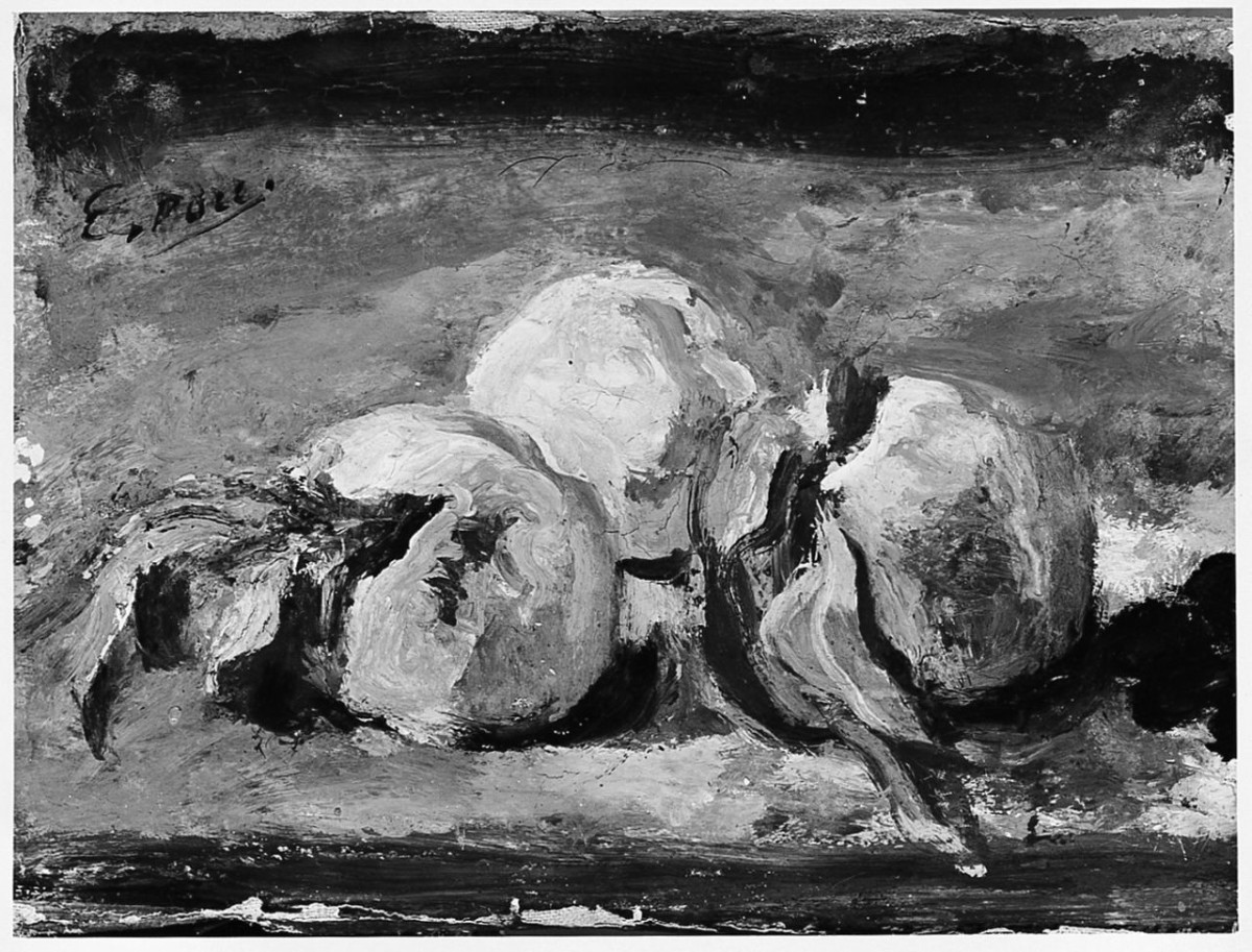 natura morta con frutta (dipinto) di Pozzi Ennio (sec. XX)
