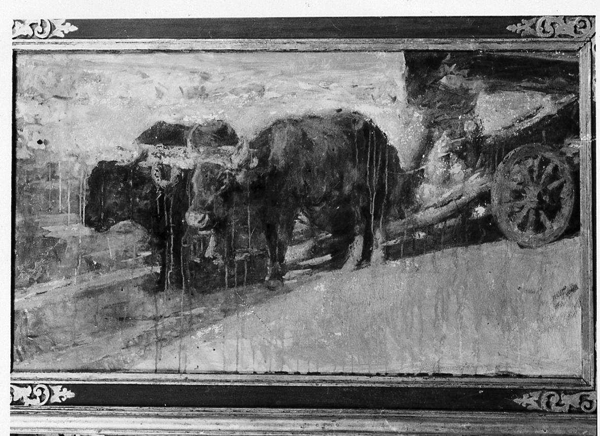Buoi al carro, carro con buoi (dipinto) di Raggio Giuseppe (seconda metà sec. XIX)