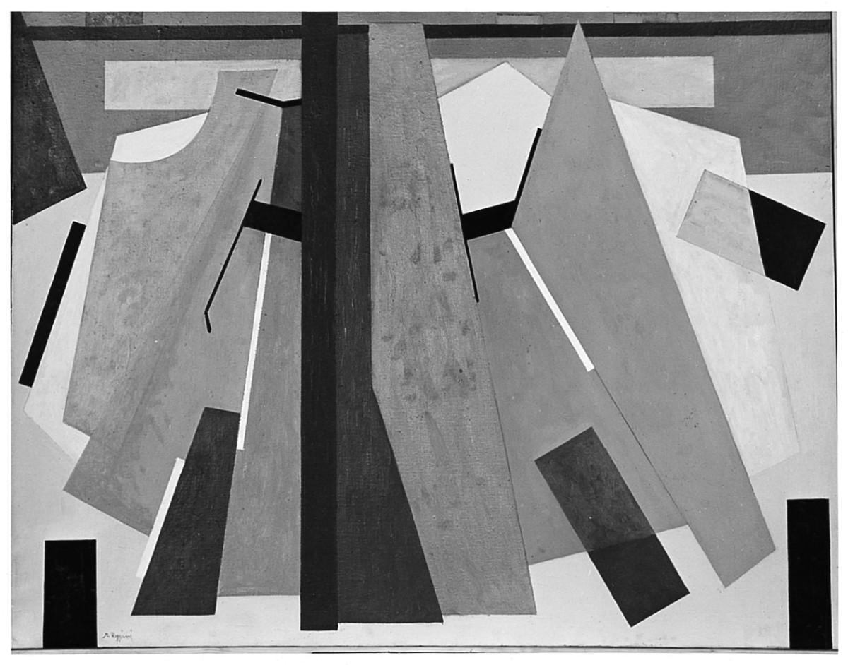 Composizione in giallo, soggetto astratto (dipinto) di Reggiani Mauro (sec. XX)