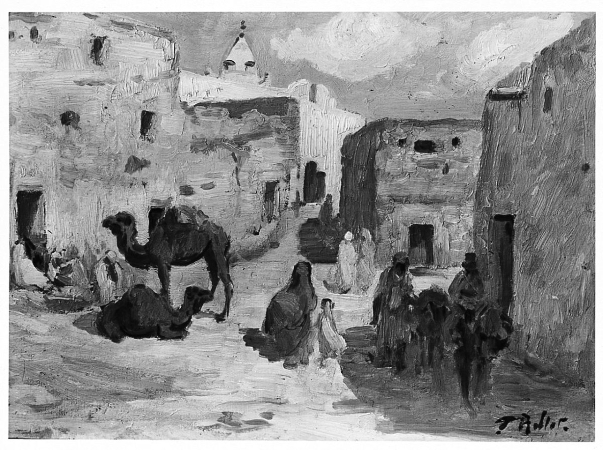 Place de Bou Saada, paesaggio (dipinto) di Riblet Ferdinand (primo quarto sec. XX)