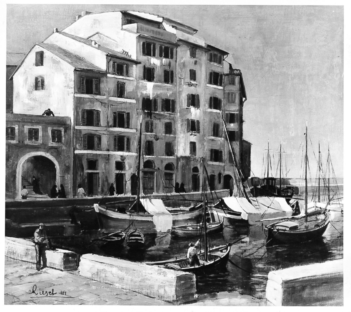 veduta di Camogli (dipinto) di Riesch Cesare (sec. XX)