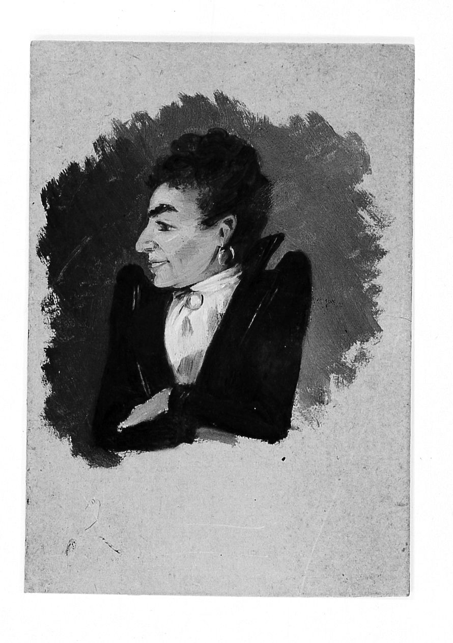 Caricatura, figura femminile (dipinto) di Saltini Pietro (seconda metà sec. XIX)