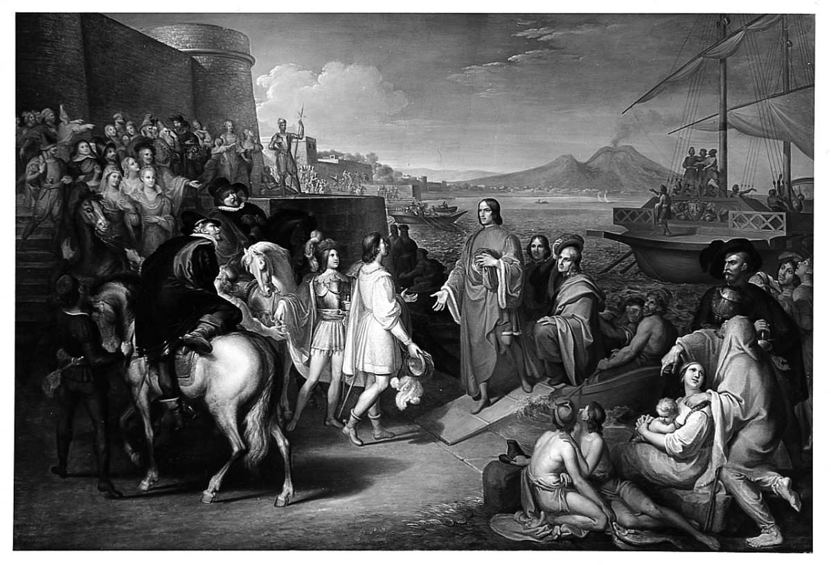 lo sbarco di Lorenzo il Magnifico a Napoli (dipinto) di Martellini Gasparo (sec. XIX)