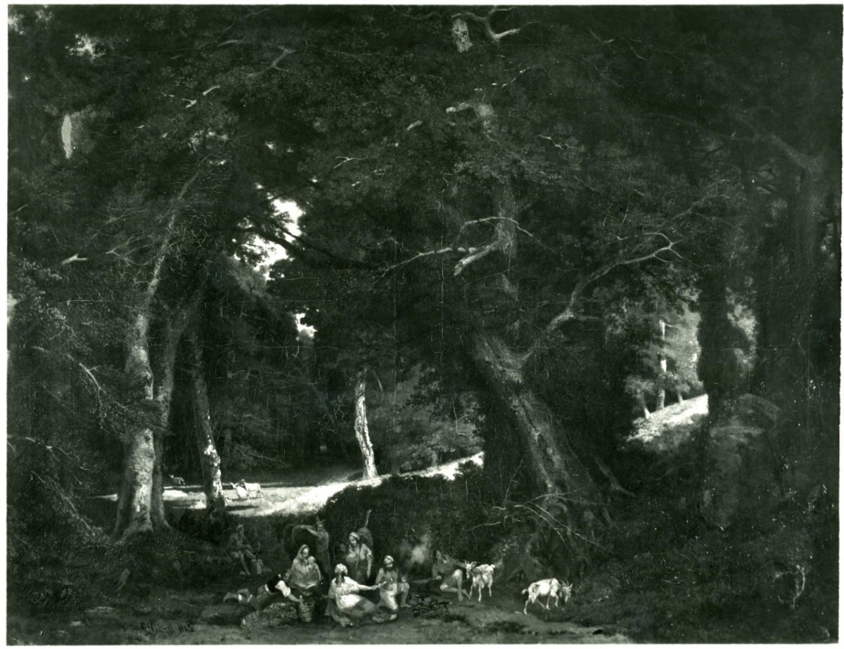 foresta con accampamento di zingari (dipinto) di Palizzi Giuseppe (sec. XIX)