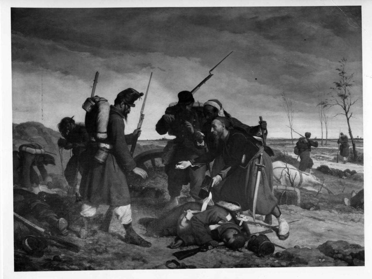 I coscritti italiani del Reggimento Sigismondo dopo la battaglia di Magenta, episodio della battaglia di Magenta (dipinto) di Lanfredini Alessandro (sec. XIX)