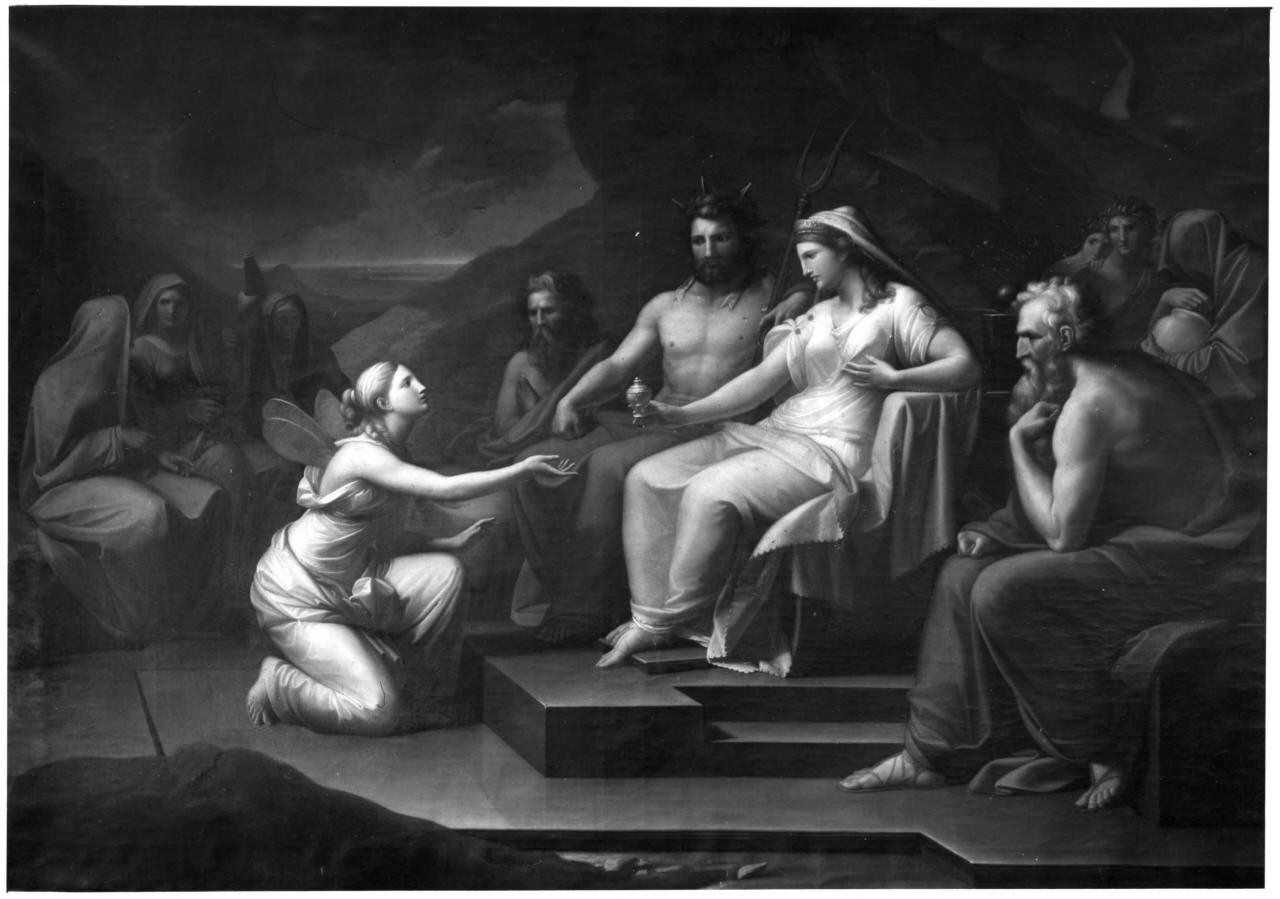 Pluto e Proserpina porgono a Psiche il vaso letale (dipinto) di Pierini Andrea (sec. XIX)