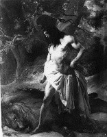 Sansone ed il leone atterrato, Sansone uccide un leone (dipinto) di Hayez Francesco (sec. XIX)