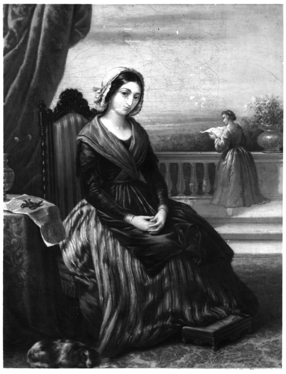 La cameriera esperta, figura femminile seduta (dipinto) di Berti Giorgio (metà sec. XIX)