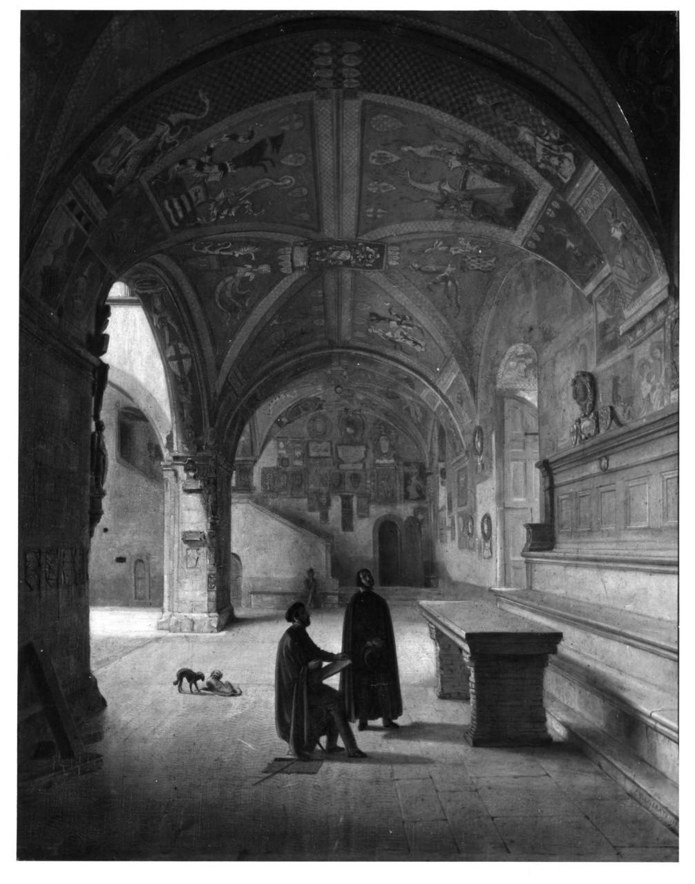 cortile del Palazzo Pretorio di Pistoia (dipinto) di Liverati Carlo Ernesto (sec. XIX)