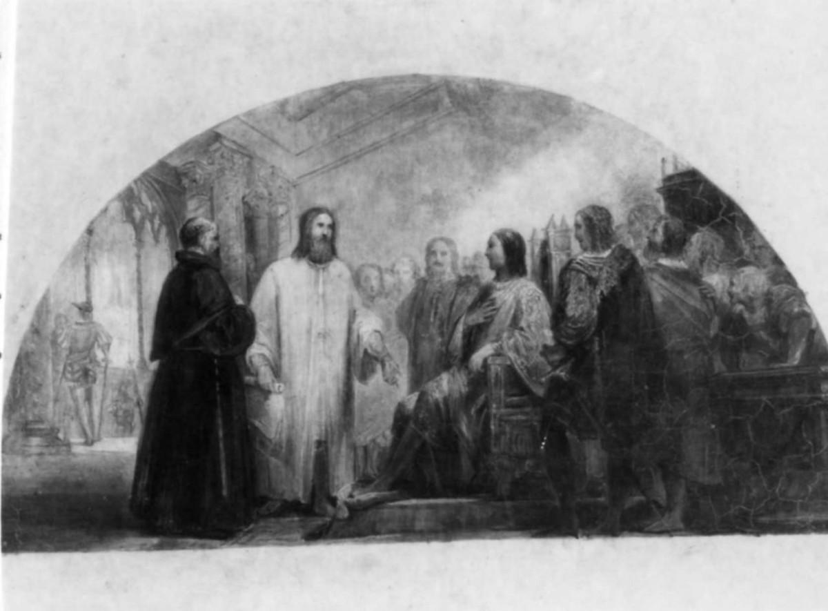 Luca Pacioli presenta Leonardo da Vinci a Ludovico il Moro (dipinto) di Cianfanelli Nicola (sec. XIX)
