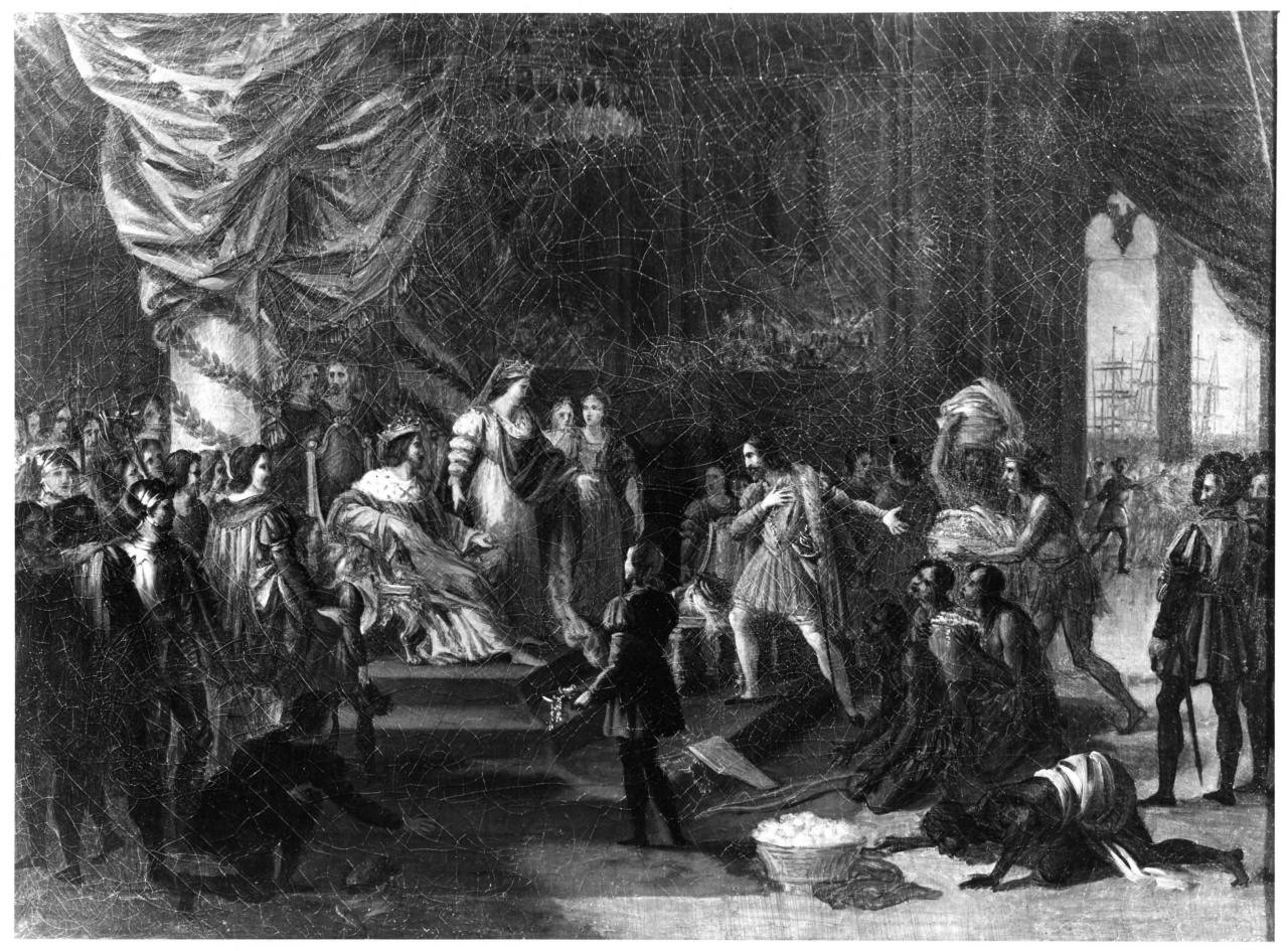 Cristoforo Colombo presenta i negri alla corte di Spagna (dipinto) di Berti Giorgio (prima metà sec. XIX)