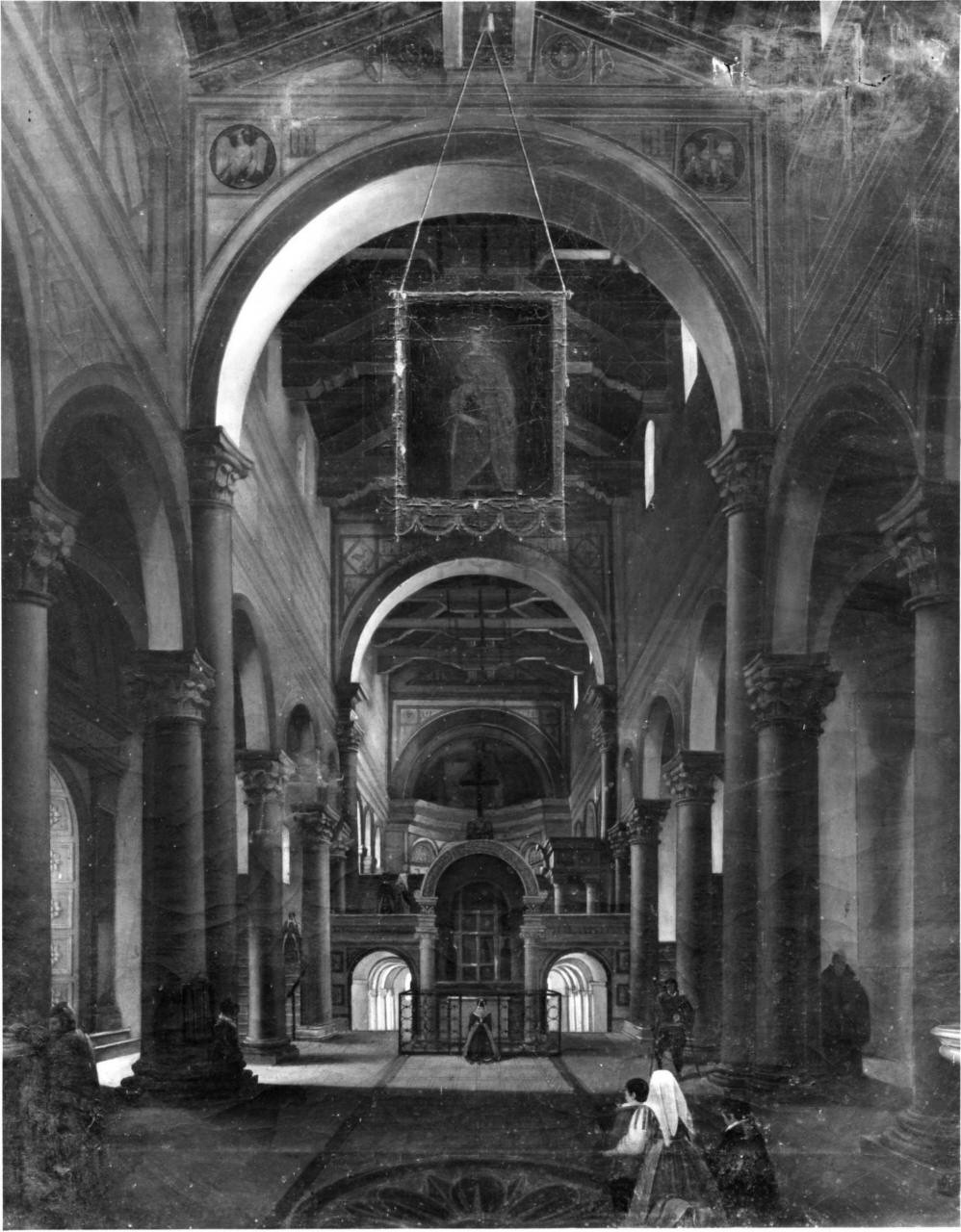 interno della chiesa di S. Miniato al Monte a Firenze (dipinto) di Malenchini Matilde (sec. XIX)