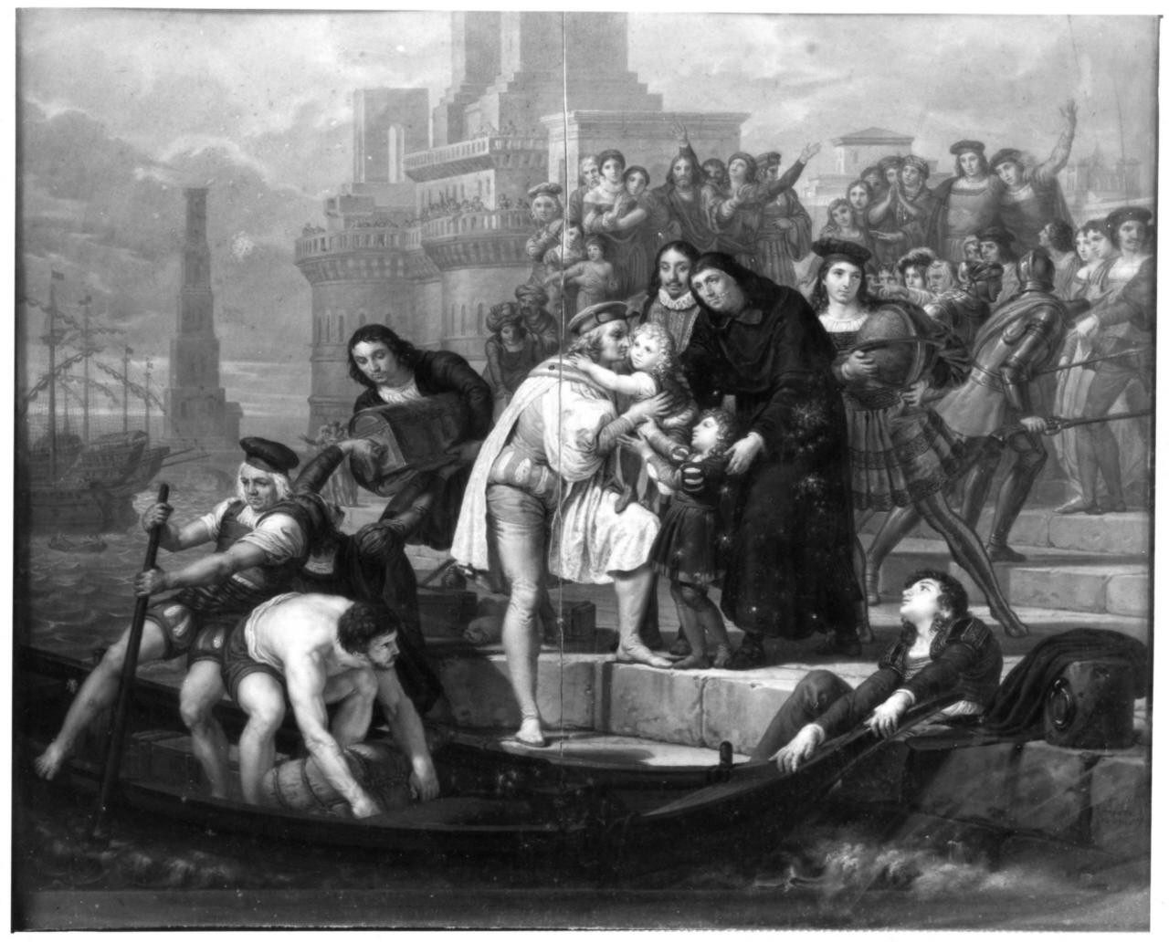 imbarco di Cristoforo Colombo (dipinto) di Bagatti Valsecchi Pietro (sec. XIX)