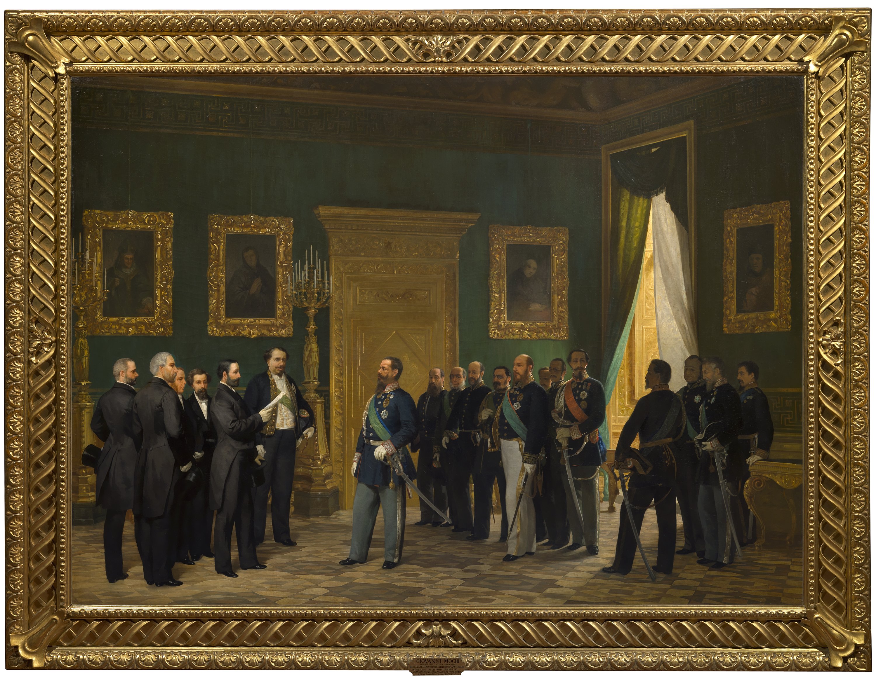 Vittorio Emanuele riceve gli Inviati Toscani con il Decreto dell'annessione della Toscana al Regno d'Italia (dipinto) di Mochi Giovanni (sec. XIX)