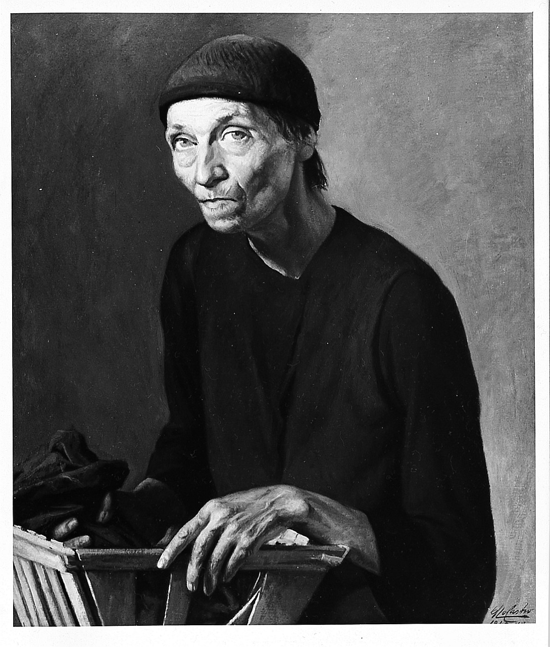 La mendica, figura femminile (dipinto) di Lo Castro Giovanni (sec. XX)