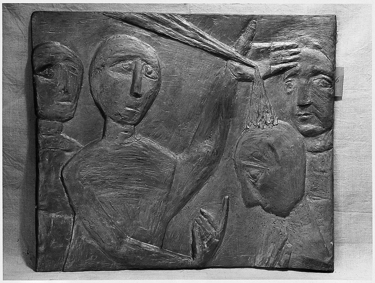 Il battesimo di un neofito, figure maschili (rilievo) di Lardera Berto (sec. XX)