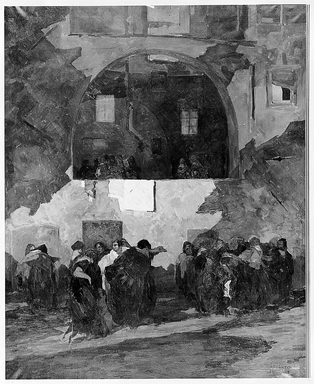 Borgata, scena di festa (dipinto) di Natali Renato (sec. XX)