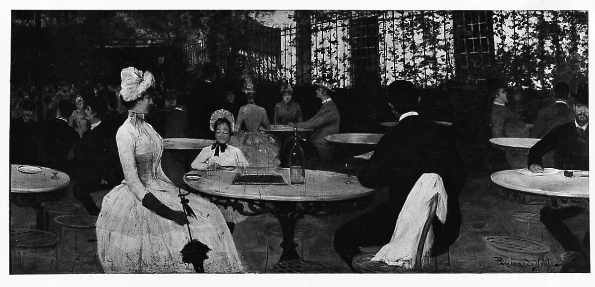 Birreria (Il Caffè Cornelio), interno con figure e animali (dipinto) di Nobili Riccardo (sec. XIX)