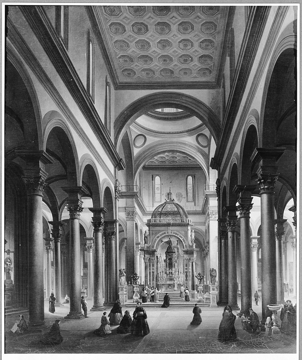interno della chiesa di S. Spirito a Firenze (dipinto) di Malevolti Adolfo (sec. XIX)