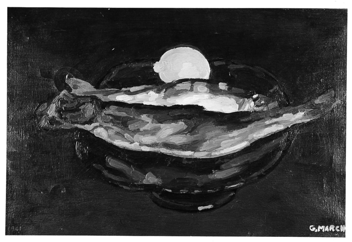 Le aringhe, natura morta con pesci (dipinto) di March Giovanni (sec. XX)