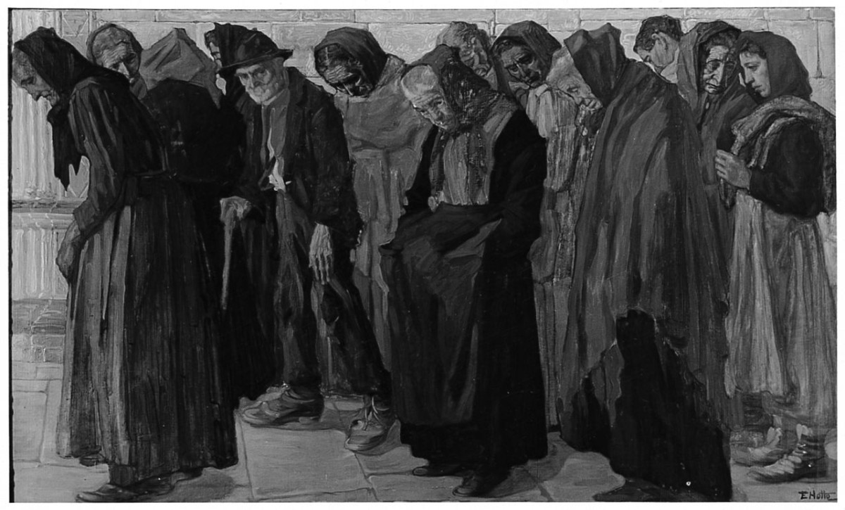 Tredici vecchi (I vecchi), figure maschili e femminili (dipinto) di Notte Emilio (sec. XX)