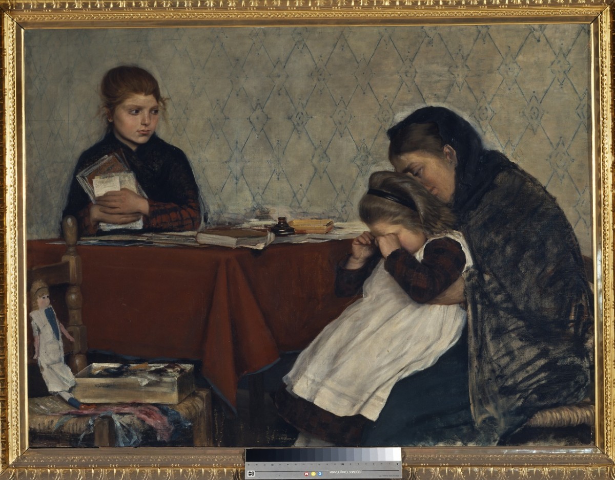 La sorella maggiore (Amor filiale), scena familiare (dipinto) di Pestellini Enrico (sec. XIX)