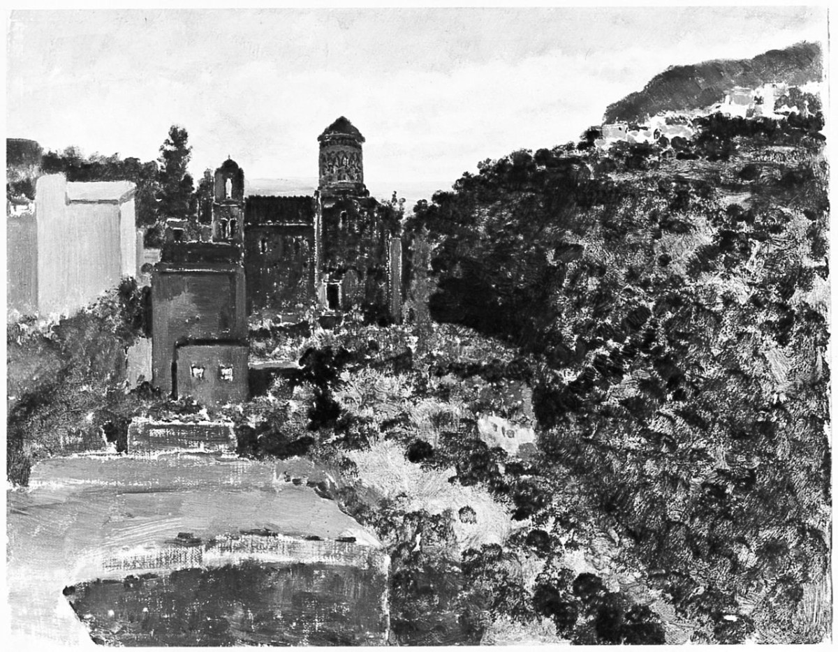 Ave Maria, veduta di paese (dipinto) di Piccinni Antonio (sec. XX)