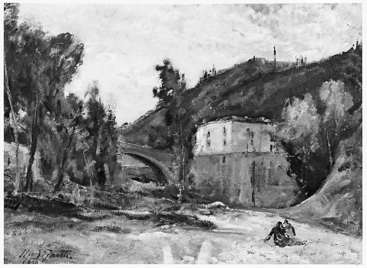 paesaggio fluviale (dipinto) di Pignotti Ugo (sec. XX)