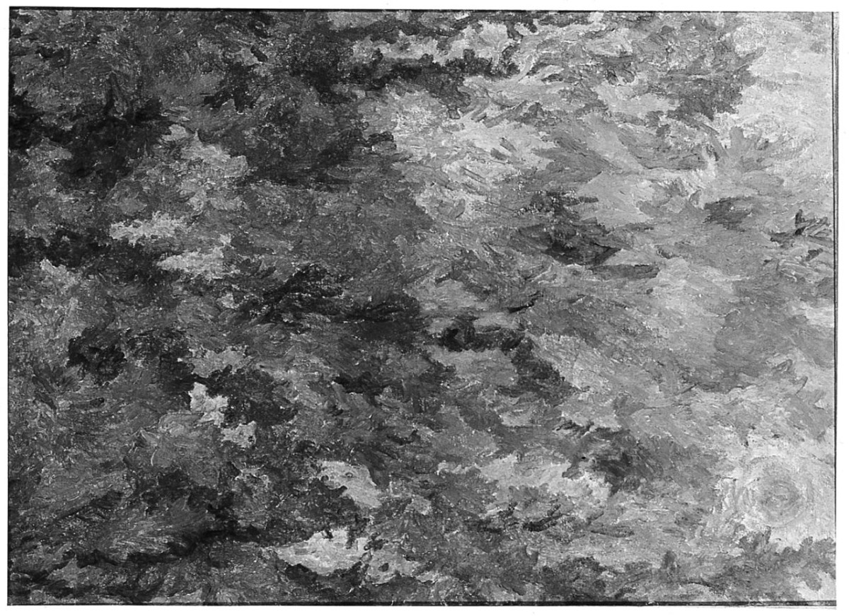 Sole fra gli alberi, paesaggio con alberi (dipinto) di Pincherle Adriana (sec. XX)