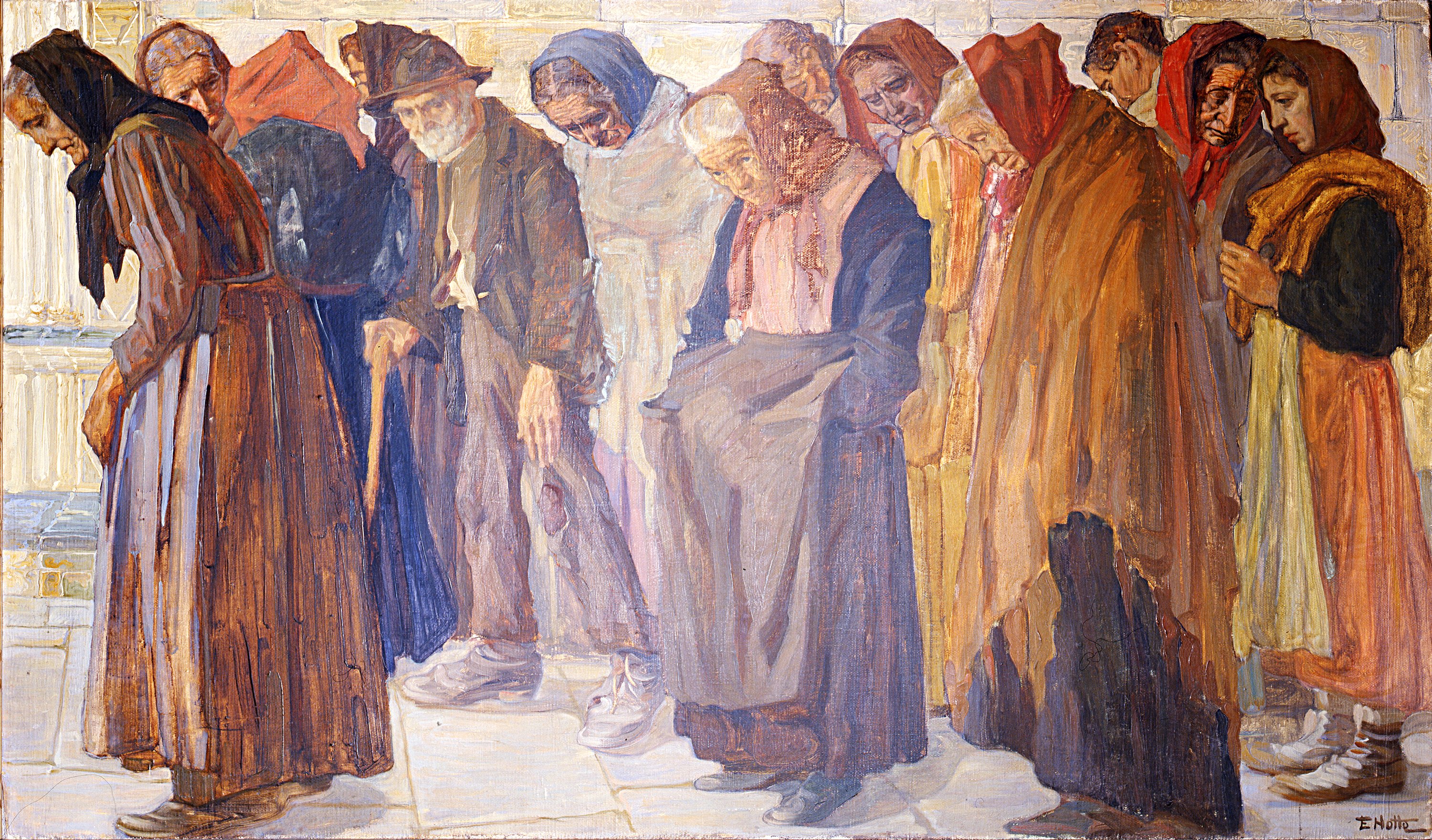 Tredici vecchi (I vecchi), figure maschili e femminili (dipinto) di Notte Emilio (sec. XX)