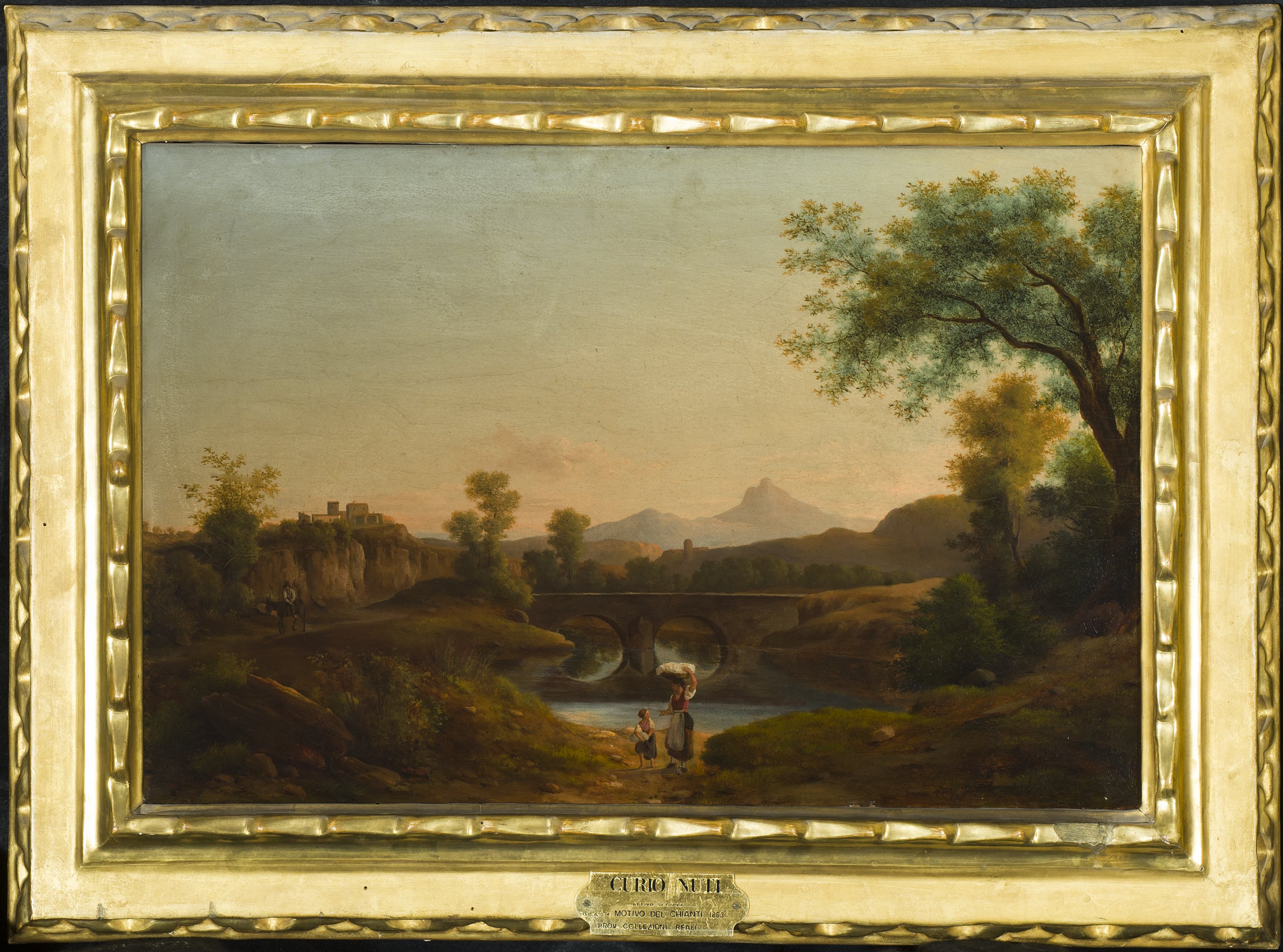 Motivo dal vero del Chianti, paesaggio fluviale con figure (dipinto) di Nuti Curio (sec. XIX)