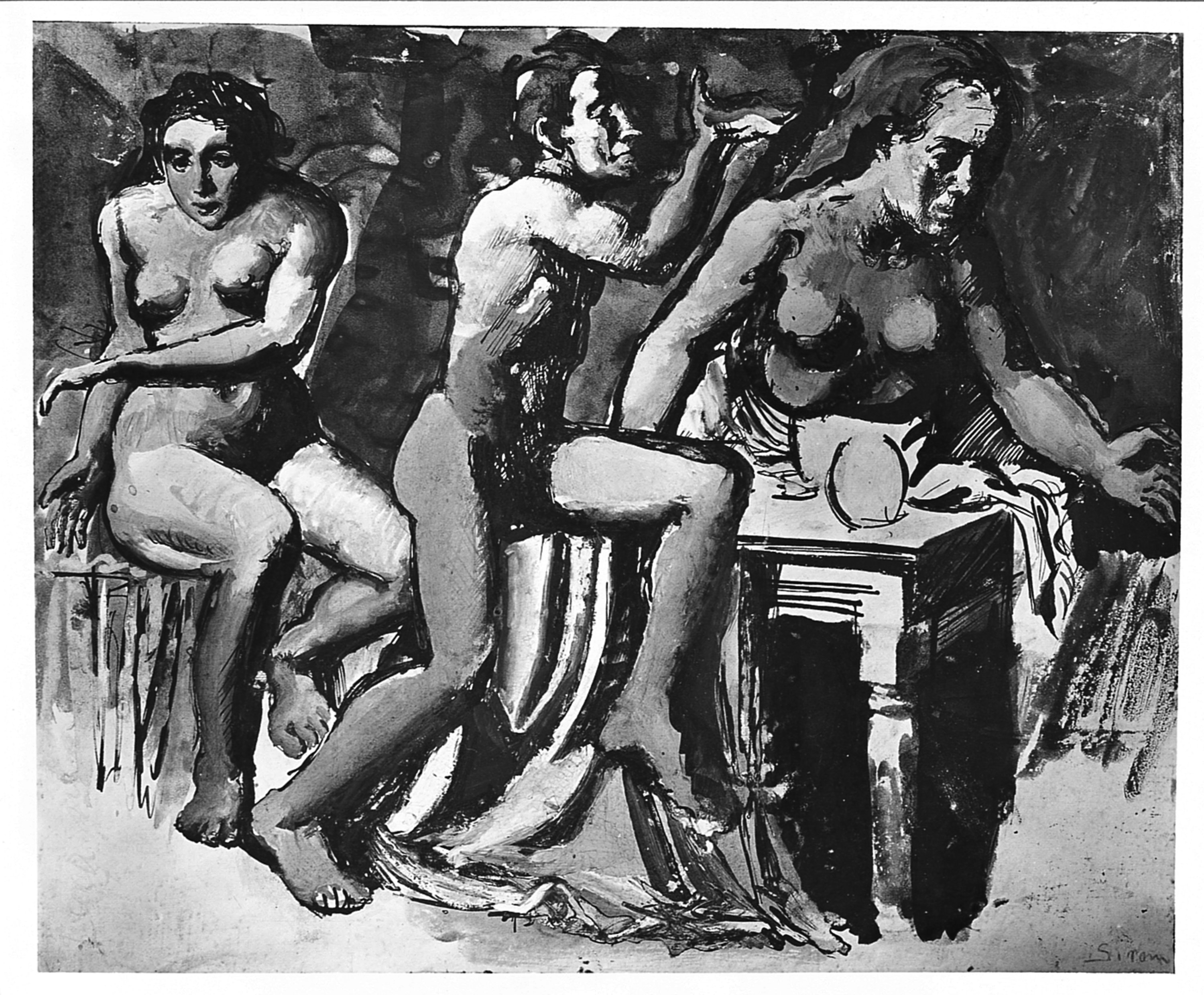 Figure (Tre nudi), figure maschili e femminili (dipinto) di Sironi Mario (sec. XX)