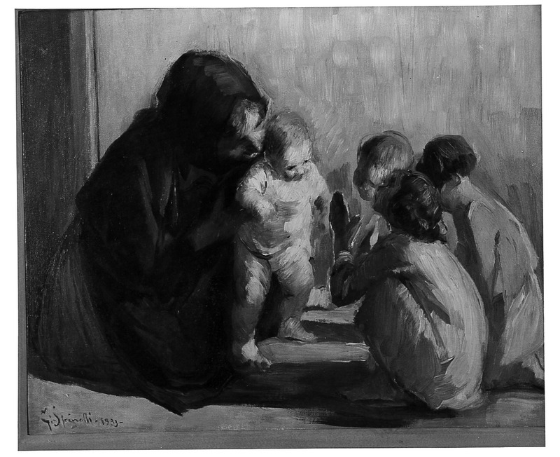 L'adorazione, scena familiare (dipinto) di Spinelli Gaetano (sec. XX)