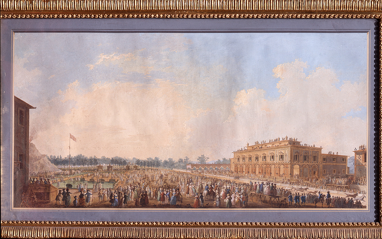 corsa dei Berberi alle Cascine dell'Isola in onore di Ferdinando III (dipinto) di Terreni Giuseppe Maria (sec. XVIII)