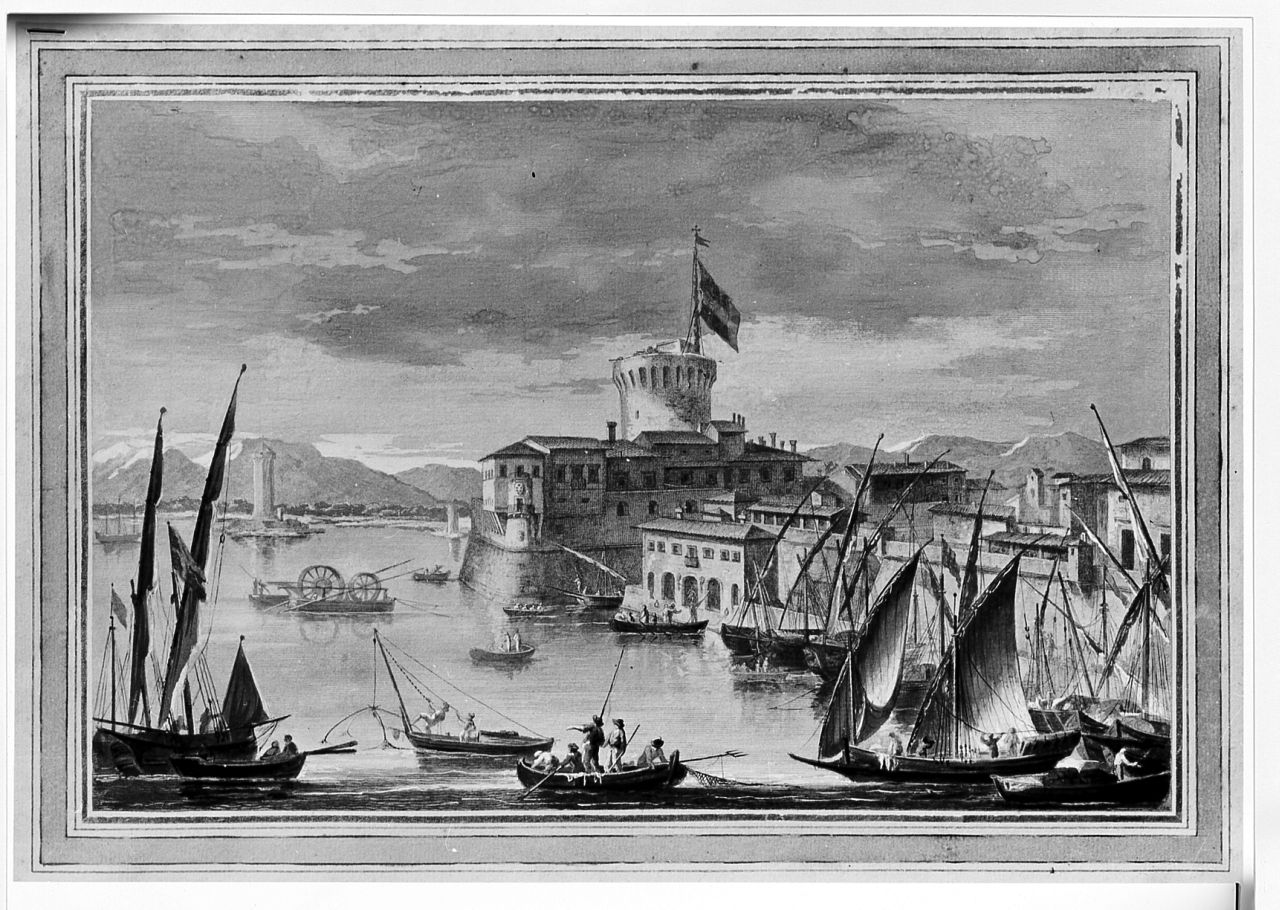 veduta del molo di Livorno dalla parte degli Anelli (dipinto) di Terreni Giuseppe Maria (fine sec. XVIII)