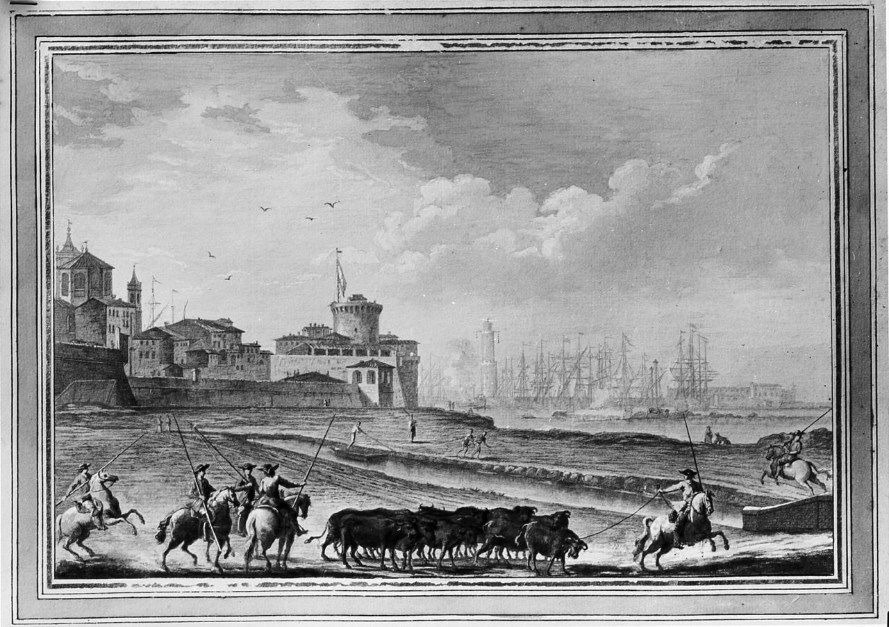 veduta del molo di Livorno (dipinto) di Terreni Giuseppe Maria (fine sec. XVIII)
