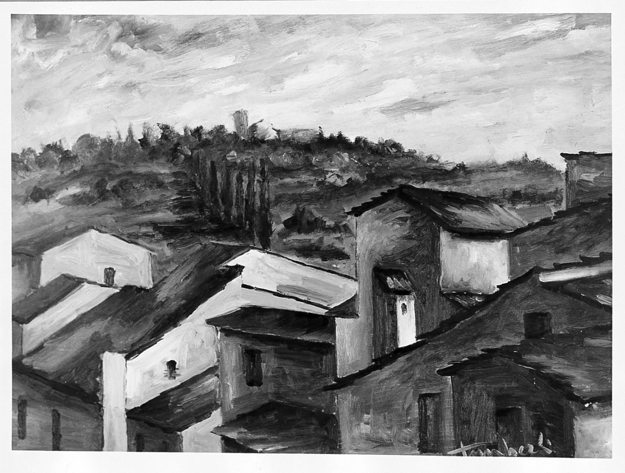 Tetti fiorentini, paesaggio dei dintroni di Firenze (dipinto) di Tomberli Sergio (sec. XX)