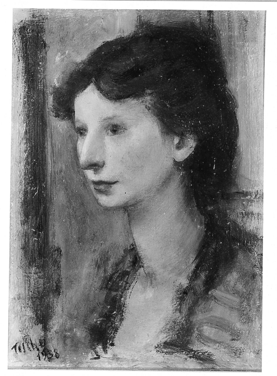 Profilo (mia moglie), ritratto di donna (dipinto) di Toschi Ermanno (sec. XX)